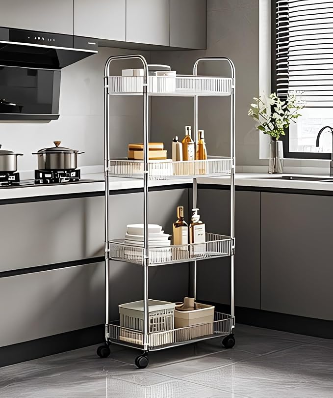 Sooyee Clear 4-Tier Plastic Rolling Utility Cart - Image 4