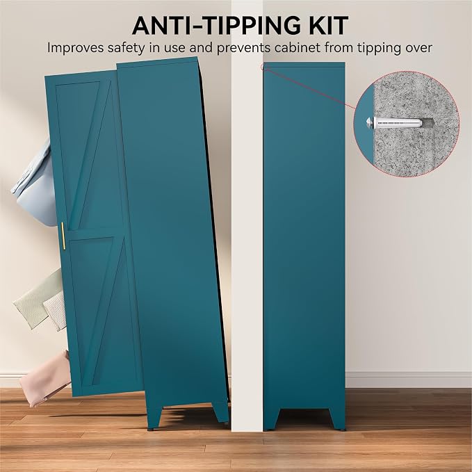 COFaR 67" Metal Narrow Storage Cabinet, Peacock Blue Slim Storage Cabinet - Image 7