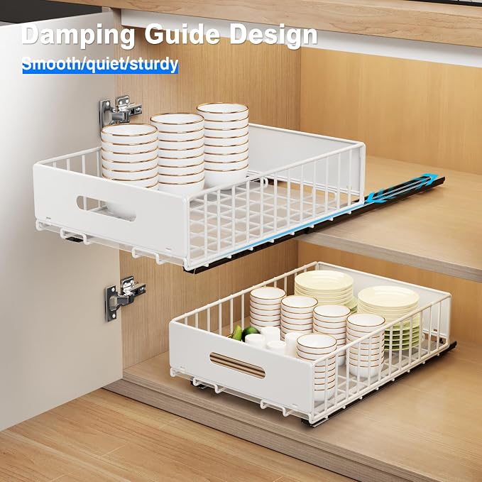 MUSTORN 2 Pack Pull Out Cabinet Organizer, Slide Out Cabinet Drawers Peel and - Image 4