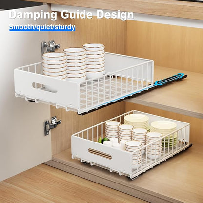 MUSTORN 2 Pack Pull Out Cabinet Organizer, Slide Out Cabinet Drawers Peel and - Image 4