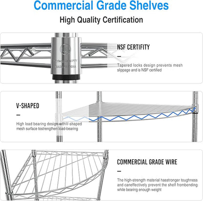 6 Tier Narrow Corner Wire Shelving Unit NSF Metal Shelf, 420lbs Capacity - Image 4