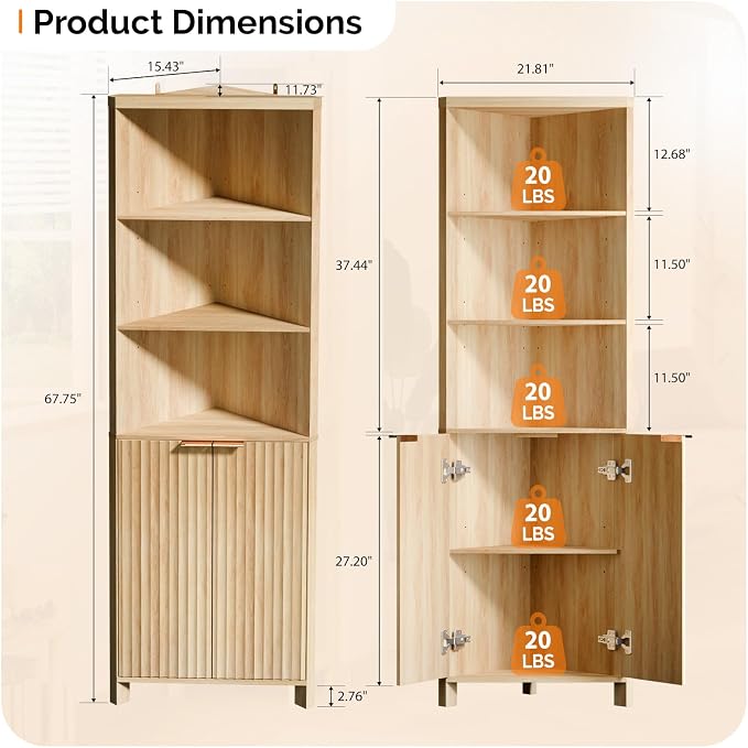 VINGLI 68" Tall Corner Cabinet - Image 2