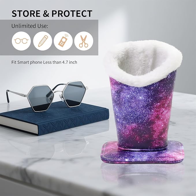 Plush Lined Eyeglasses Holder, Cute Magnetic PU Leather Glasses Stand Case - Image 5