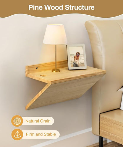 Floating Nightstand, Rustic Wooden Floating Bedside Table Z-Shape Wall Mounted - Image 7