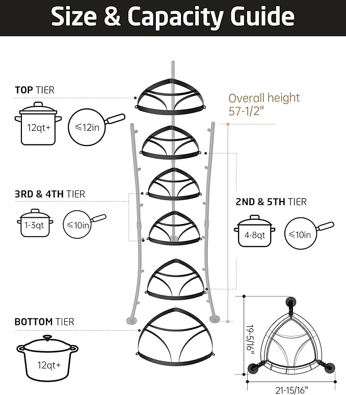 KES 264 Lbs Capacity Freestanding Pot Rack, 6-Tier Cast Iron Cookware Stand - Image 6