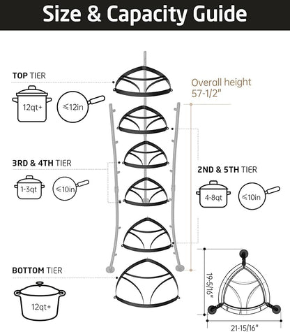 KES 264 Lbs Capacity Freestanding Pot Rack, 6-Tier Cast Iron Cookware Stand - Image 6