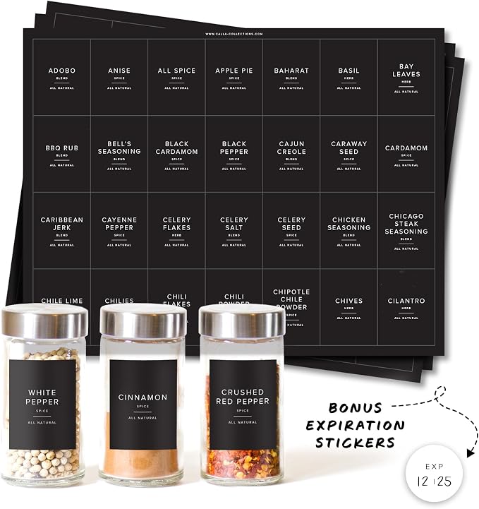230 Black Spice Labels by ThreeKin | Waterproof & Oil-Resistant Pre-Printed - Image 4