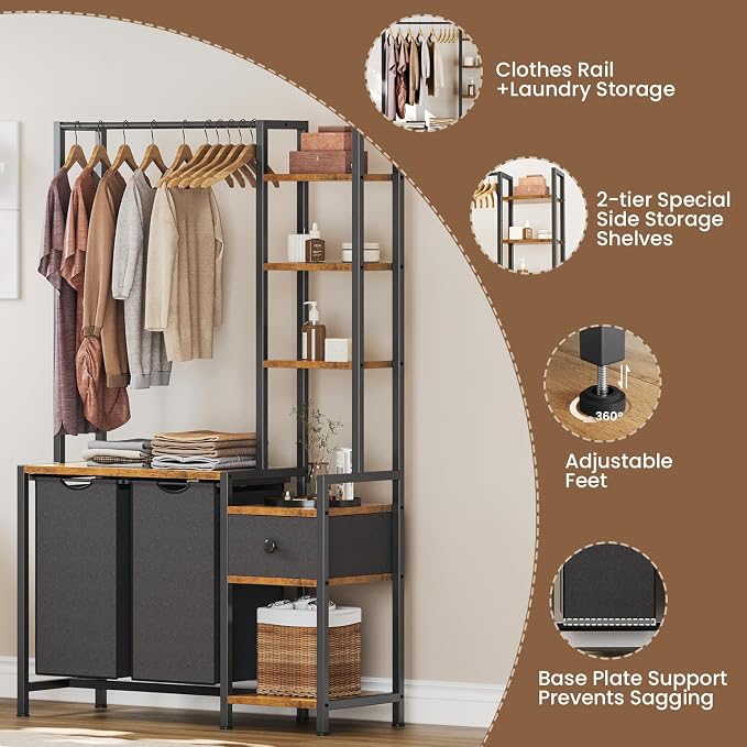 Laundry Hamper with Shelf, 5 Tiers Tall Laundry Basket Sorter with 2 Pull-Out - Image 4