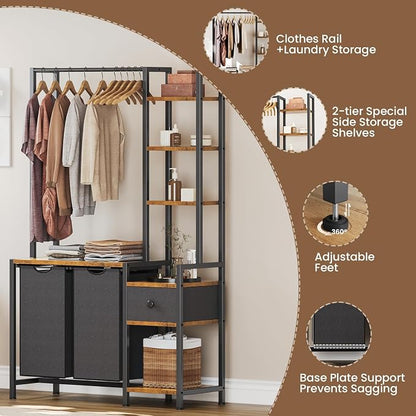 Laundry Hamper with Shelf, 5 Tiers Tall Laundry Basket Sorter with 2 Pull-Out - Image 4
