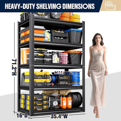 Heavy Duty Metal Garage Shelving Unit, 71.2" H x 35.4" W x 16" D, 5-Tier - Image 2