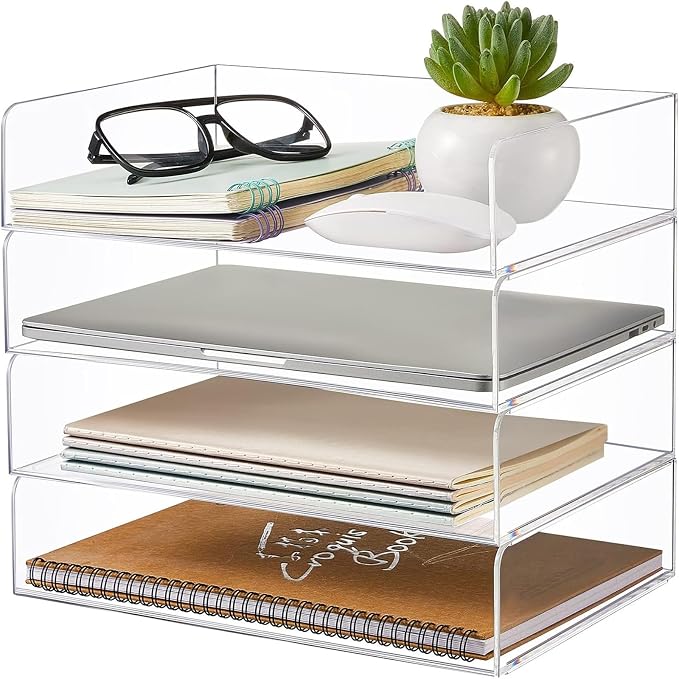 Harloon 4 Tier Acrylic Paper Tray Paper Organizer by Muasung