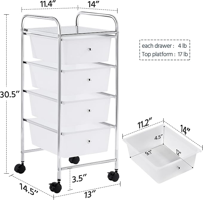 Yaheetech 4 Drawers Cart Rolling Plastic Storage Cart and Organizer Metal Frame - Image 3