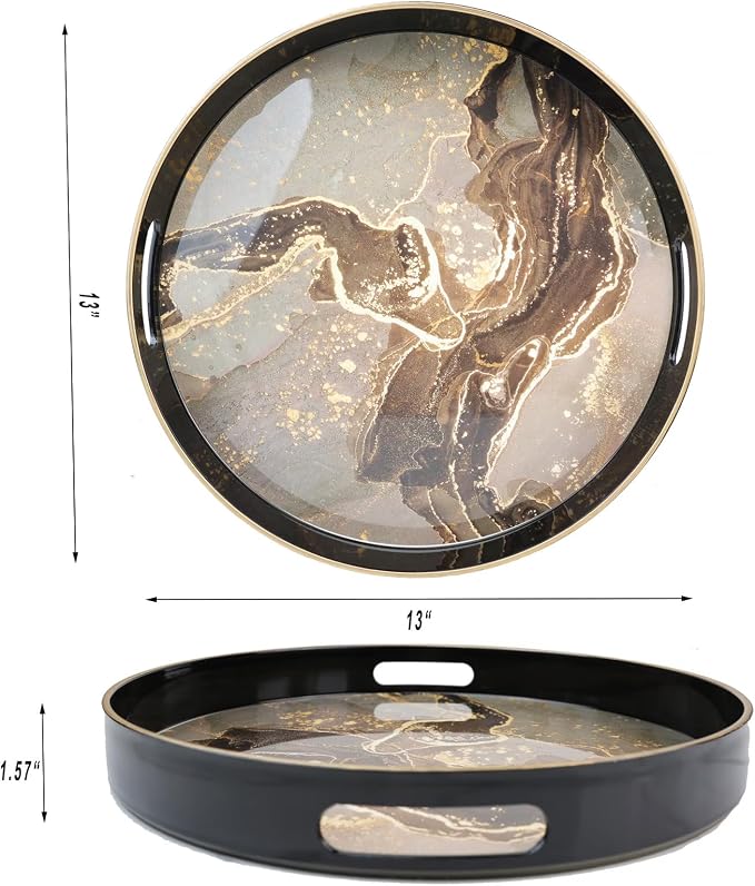 Round Black Marbling Decorative Tray - Image 4