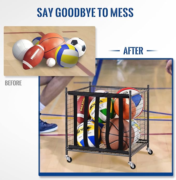 Mythinglogic Rolling Sports Ball Storage Cart, Sports Lockable Ball Storage - Image 6