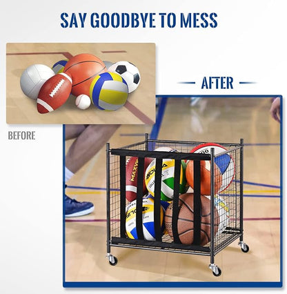 Mythinglogic Rolling Sports Ball Storage Cart, Sports Lockable Ball Storage - Image 6