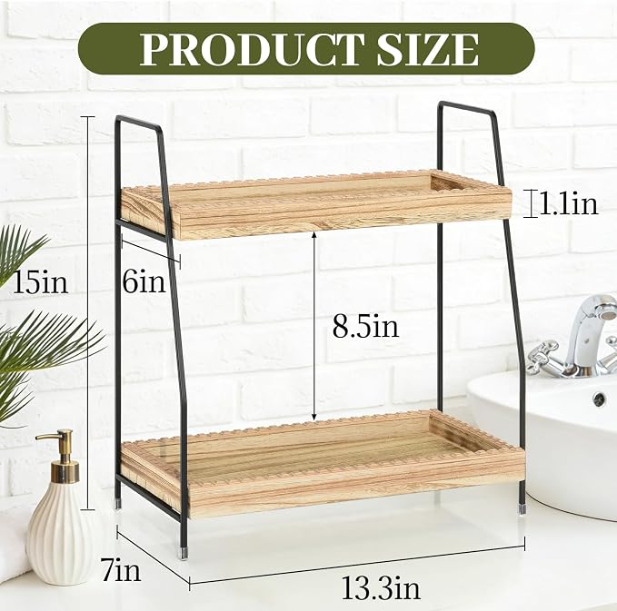 2 Tier Bathroom Countertop Organizer, Wood Bathroom Organizers and Storage - Image 7