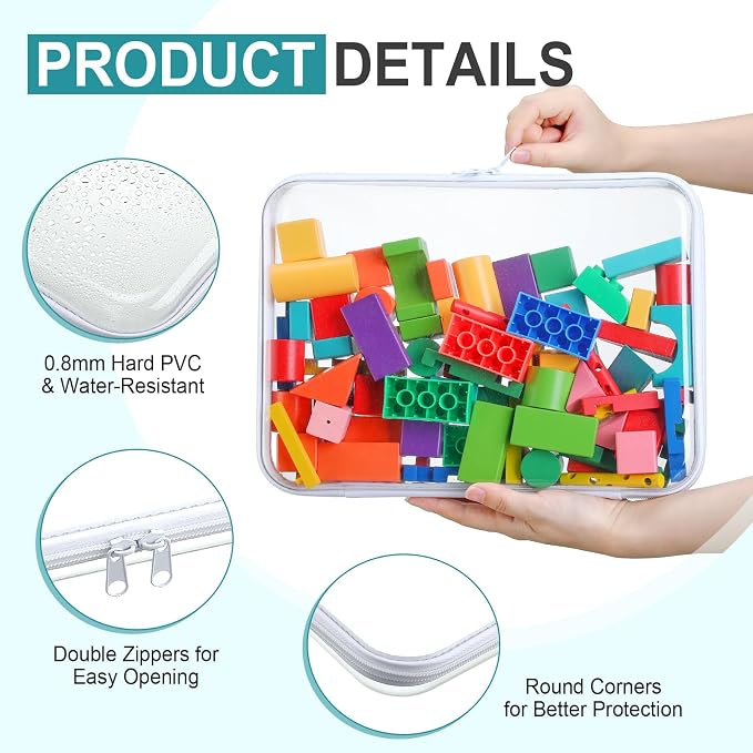 Sanwuta 6 Pcs Clear Hard Zipper Case Hard Plastic Zipper Pouches Transparent - Image 3