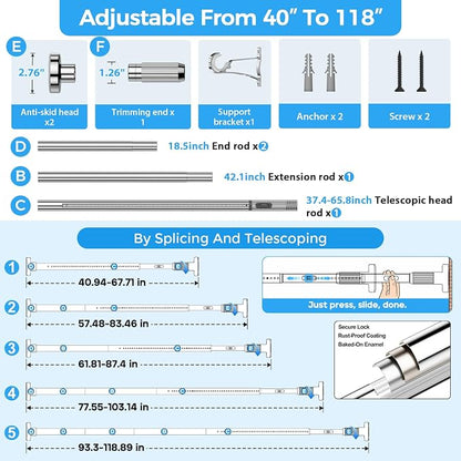 AIZESI 41-118 Inch Heavy Duty Silver Tension Curtain Rod - Image 2