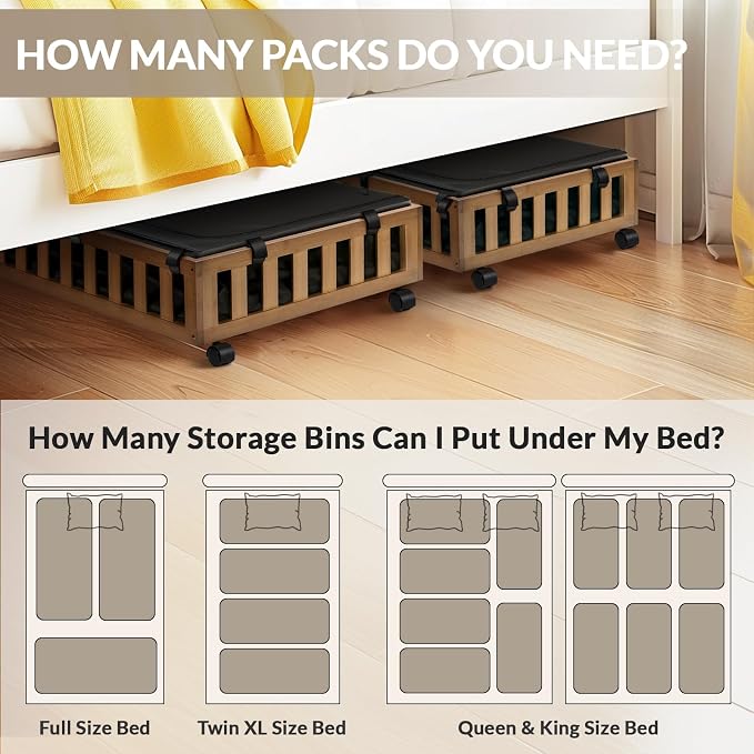 2 Pack Bamboo Under Bed Storage - Image 3