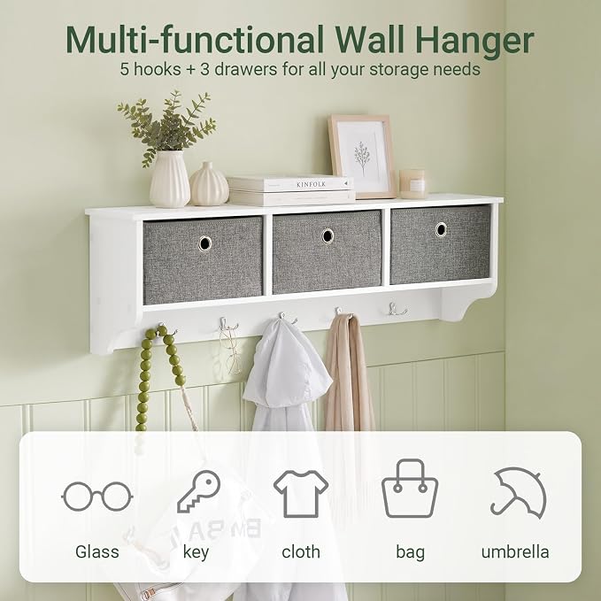 Haotian SoBuy Wall Shelf with Hooks, Coat Rack Wall Mounted with Shelf | Wall - Image 3