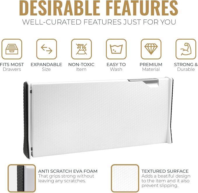 RAPTUROUS Adjustable Deep Drawer Divider – 6" Tall, Expandable 13-22", Non-Slip - Image 3