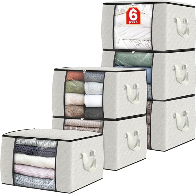 Fab totes 6 Pack Clothes Storage, Foldable Thick Fabric Blanket Storage Bags by Fabtotes