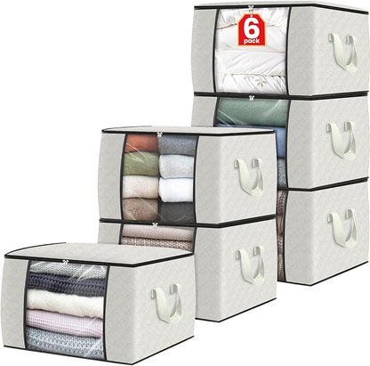 Fab totes 6 Pack Clothes Storage, Foldable Thick Fabric Blanket Storage Bags by Fabtotes