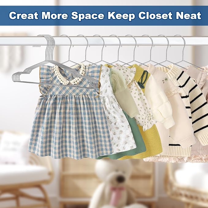 20 Pack Silver Stainless Steel Kids Hangers, Space-Saving Non-Slip, Toddler & - Image 6