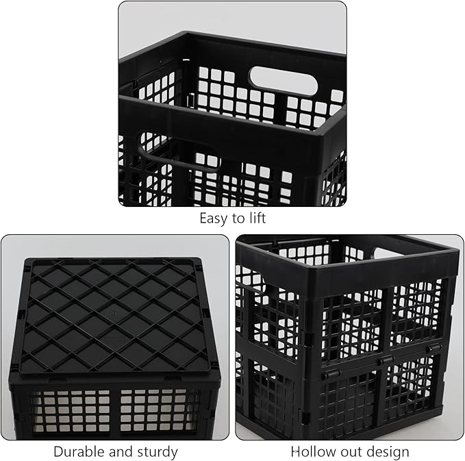 Square Milk Crate, 18 L Plastic Stackable Utility Crate, 3 Pack | Black Plastic - Image 4