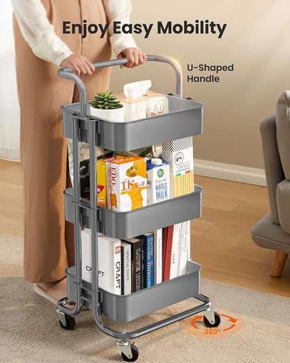 Pipishell 3 Tier Rolling Cart, Metal Utility Cart - Image 3