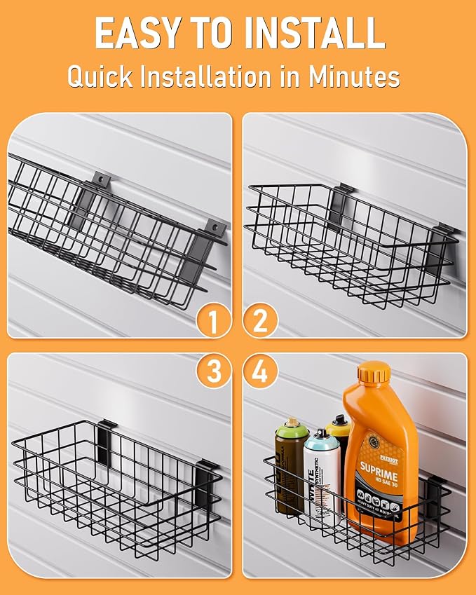 INCLY 4 Pack Black Metal Slatwall Baskets Set, Mounted Slatwall Accessories | - Image 6