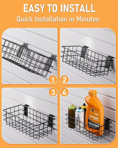 INCLY 4 Pack Black Metal Slatwall Baskets Set, Mounted Slatwall Accessories | - Image 6