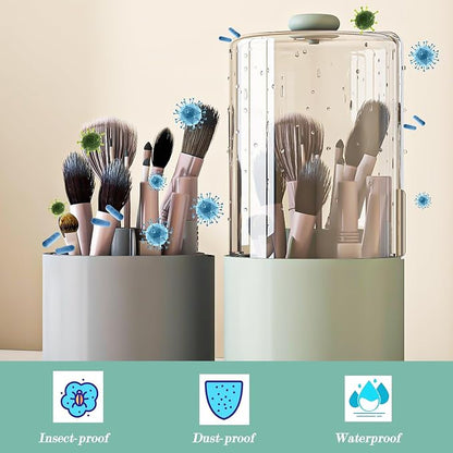 Makeup Brush Holder with Dustproof Cover, Sage Green - Image 5