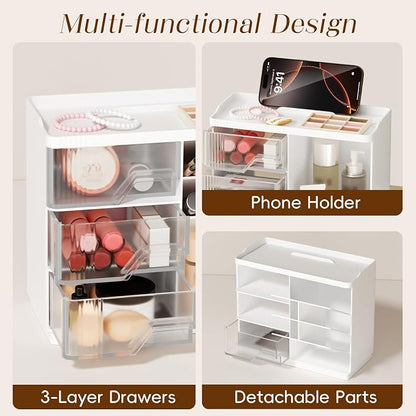Small Makeup Organizer with Drawers, Stackable Bathroom Couneter Organizer with - Image 5