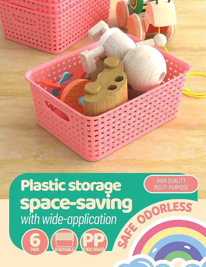 WYT 6-Pack Plastic Small Shelf Storage Weave Baskets Organizing - Image 5