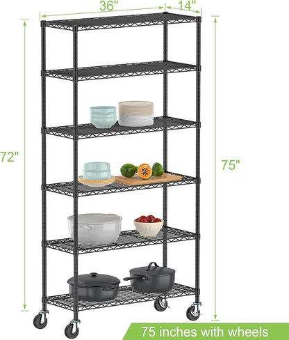 6 Tier Wire Metal Shelving Rack Garage Storage Rolling Shelves - Image 3