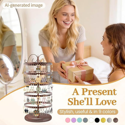 MODOWEY Rotating Earring Holder Organizer Stand, 5 Tiers Metal Tree, Bronze | - Image 6