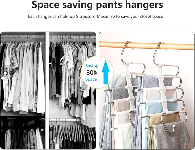 Upgrade Azeroth Pants Hangers 4 Pack Space Saving S-Type Stainless Steel - Image 2