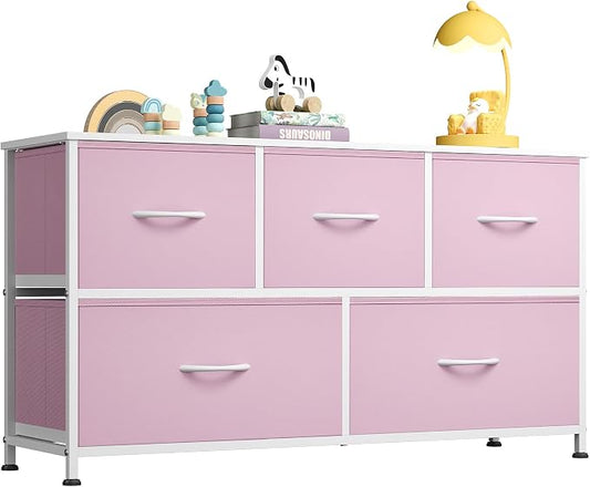 WLIVE 5 Drawer Dresser for Bedroom, Wide Chest of Drawers, A-Pink | 5 roomy by WLIVE