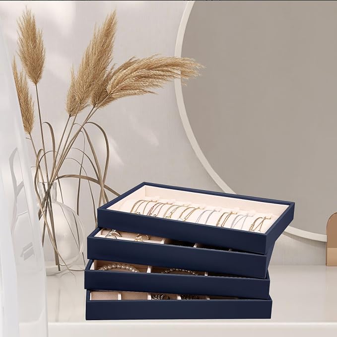LANDICI Stackable Jewelry Organizer Trays 4 Set, PU Leather Jewelry Organizer - Image 5