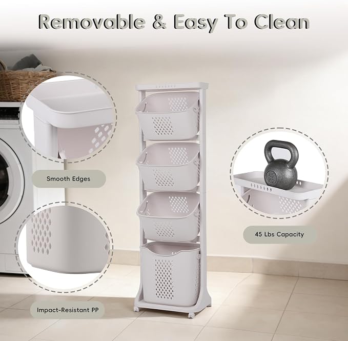 GCCSJ 4-Tier Rolling Laundry Hamper Sorter - Image 6