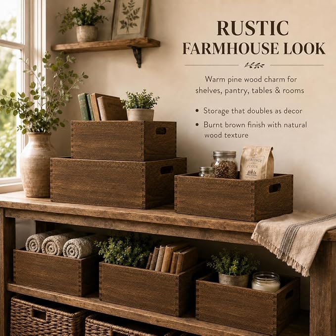 5 Pack Wooden Crates for Display Nesting Wood Crate for Storage - Image 8