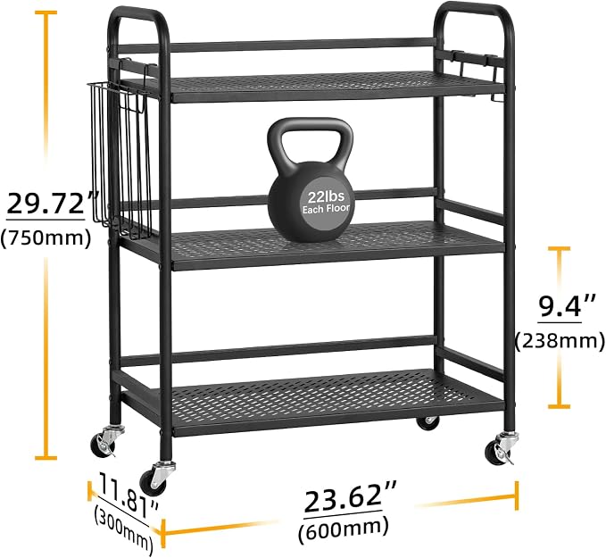 HDANI 3 Tier Metal Mesh Utility Cart, Large Capacity Multipurpose Heavy Vehicle - Image 2