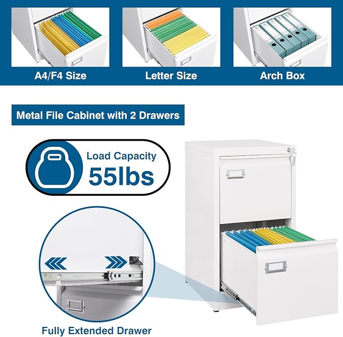 2-Drawer File Cabinet, 16.3" Deep Vertical Filing Cabinet - Image 4