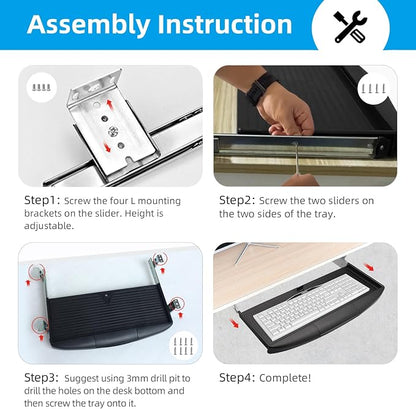 22"Wx11"D Under Desk Keyboard Tray Slide Out, Pull Out Keyboard Tray - Image 8