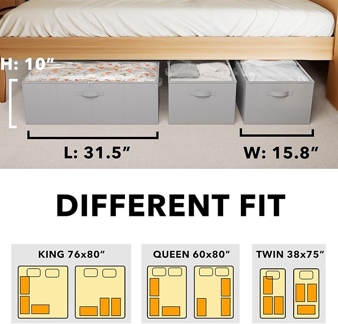SpaceAid 3 Pack 10" High Under Bed Storage Containers, Large Underbed Storage - Image 4
