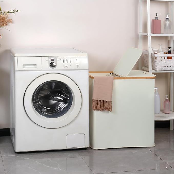 efluky Laundry Hamper with Lid, Double Laundry Hamper with 2 Removable Bags - Image 3