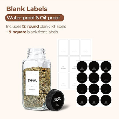 ComSaf Glass Spice Jars with with Labels 8 oz 6 Pack Square | Empty Containers - Image 2
