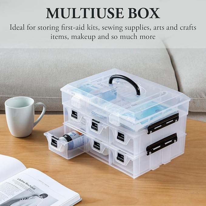 MyGift 11 Inch Clear Plastic Storage Box Container, Arts and Crafts Sewing - Image 4