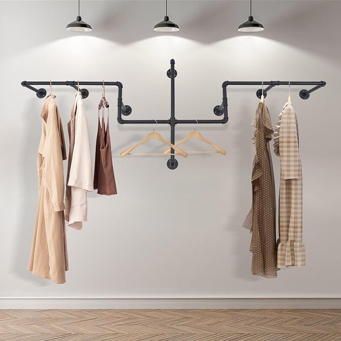 Industrial Pipe Clothes Rack Wall Mounted, 85.83 inches Heavy Duty Iron Pipe - Image 3